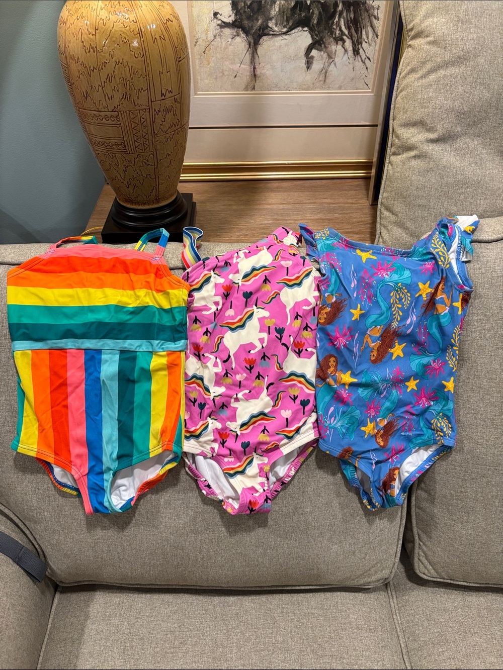 MKids One-Piece Swimsuit in Rainbow, Pink Unicorn and Blue Mermaid Prints